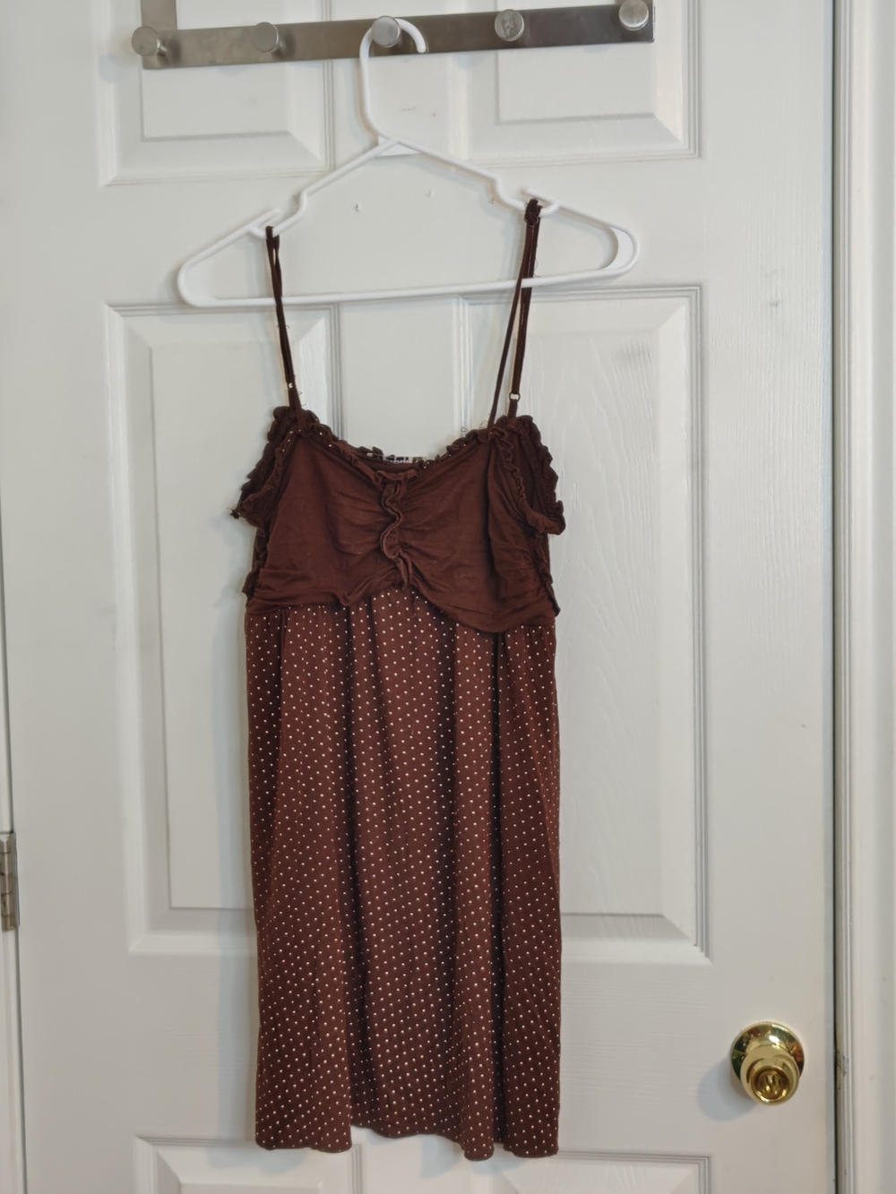 Y2K Vintage Forever 21 Brown Polka Dot Spaghetti Strap Top/Mini Dress Size M/L